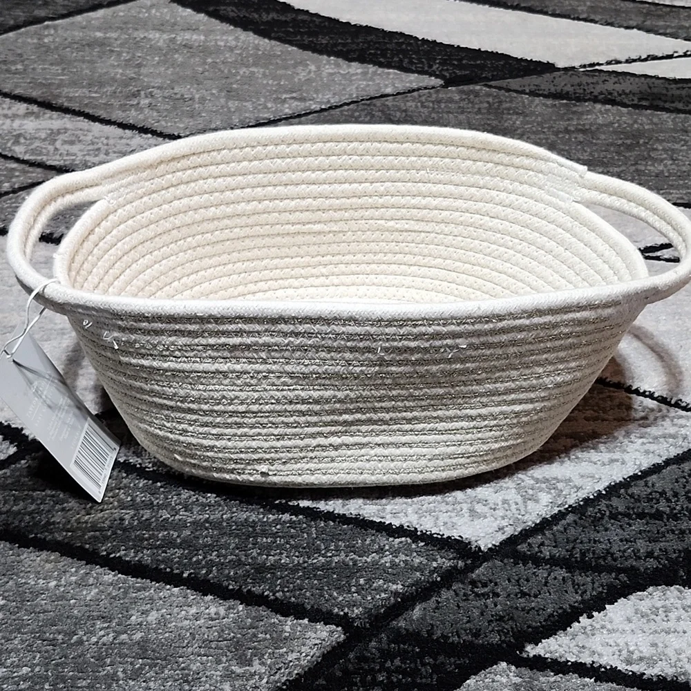 TAYLOR MADISON DESIGNS BABY COLLECTION OVAL WOVEN GOLD-TRIM STORAGE BASKET